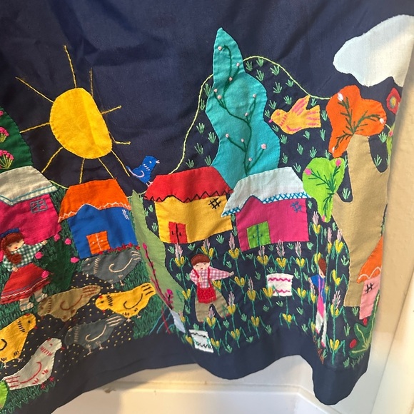 Handmade hand Embroidered Vintage Mexican Huipil Dress Caftan Gown Blue boho - Picture 7 of 11